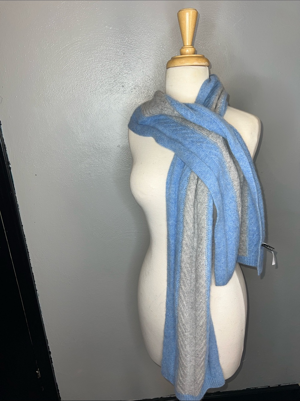 Talbots Cashmere Light Blue and Gray Soft Knit Scarf - Women's Accessory
